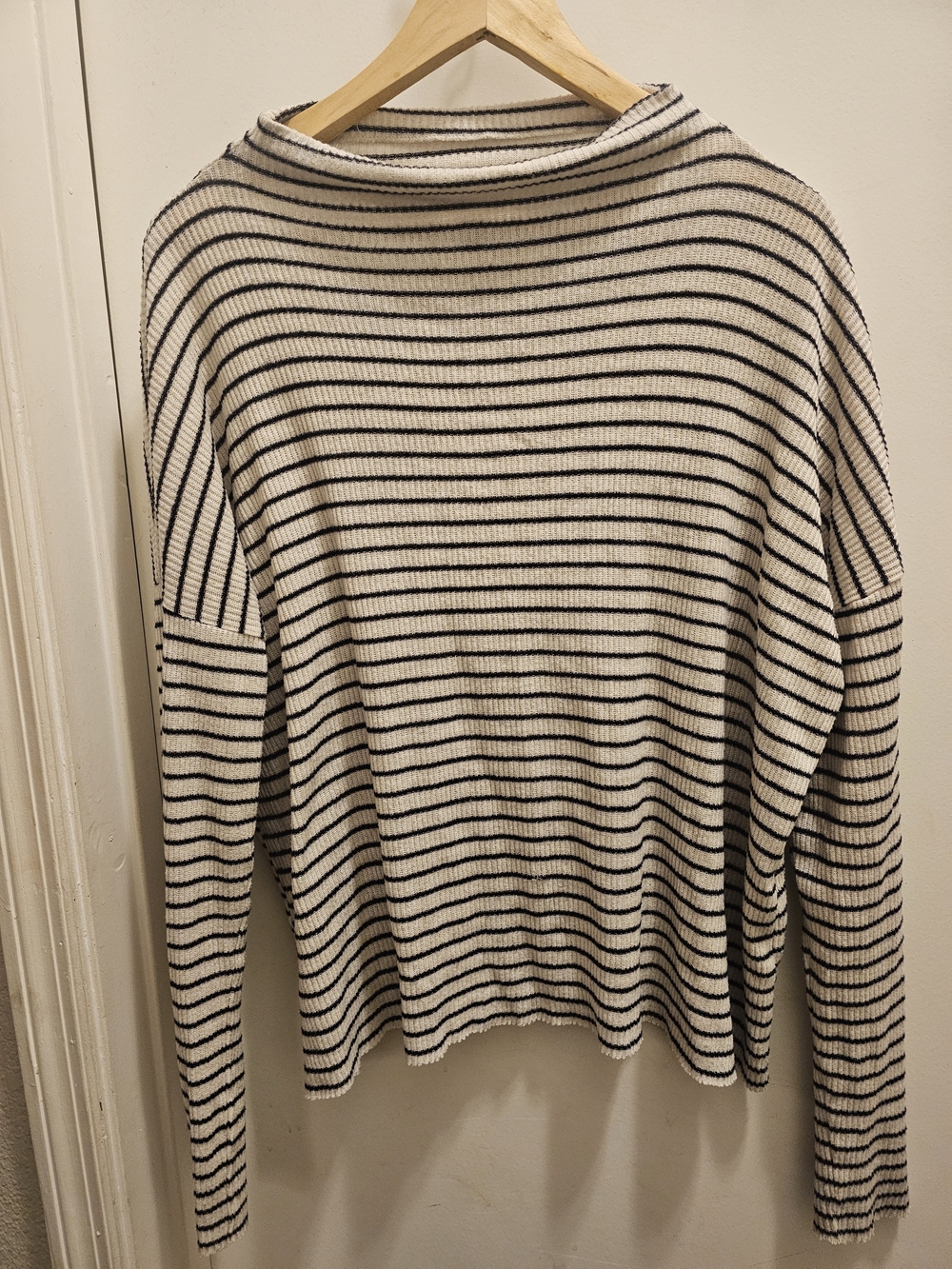 Lucky Brand Cream and Black Striped Turtleneck Sweater